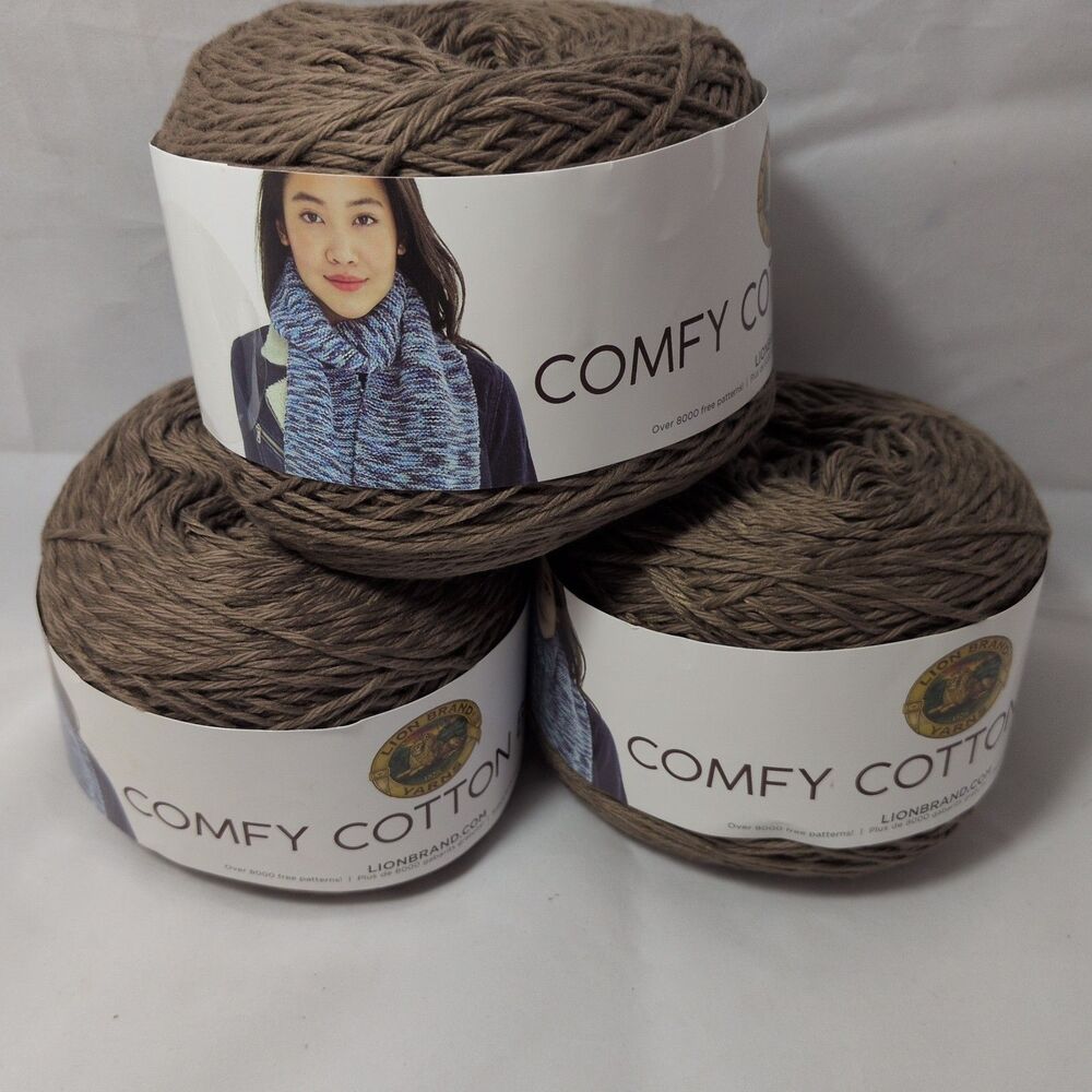 Lot of 3 Lion Brand Comfy Cotton Blend Yarn Cakes Mochaccino 125 Discontinued